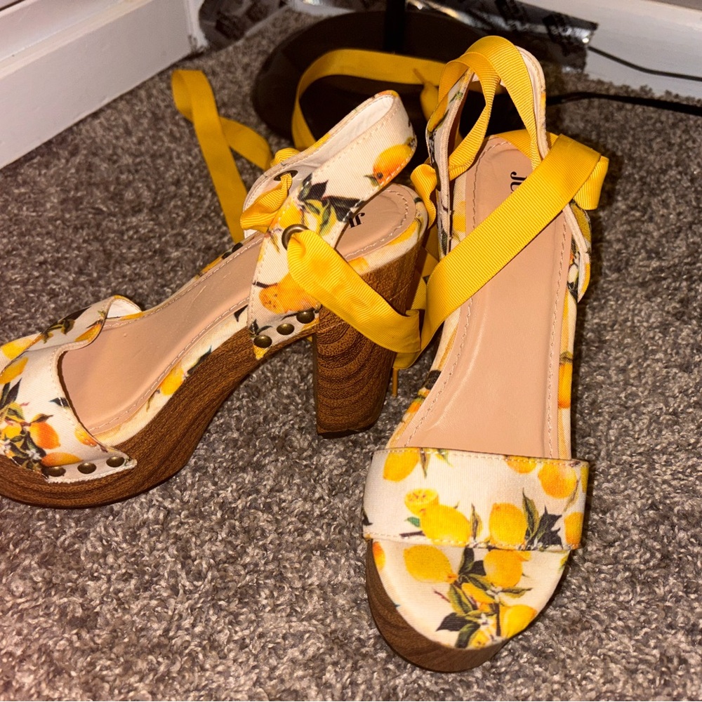JustFab Yellow Block Heel Sandals